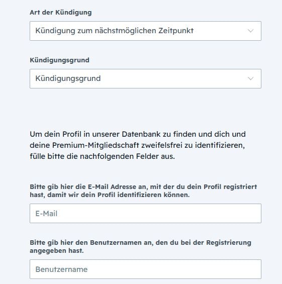Kündigungsformular auf der offiziellen C-Date-Webseite.
