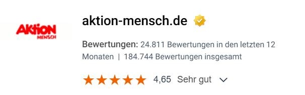 Bei Trusted Shop wird Aktion Mensch mit "Sehr gut" bewertet (Note 4,65, 24811 Bewertungen)
