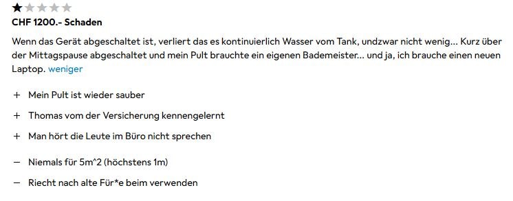 1-Stern-Bewertung des Arctic Air Luftkühlers. 