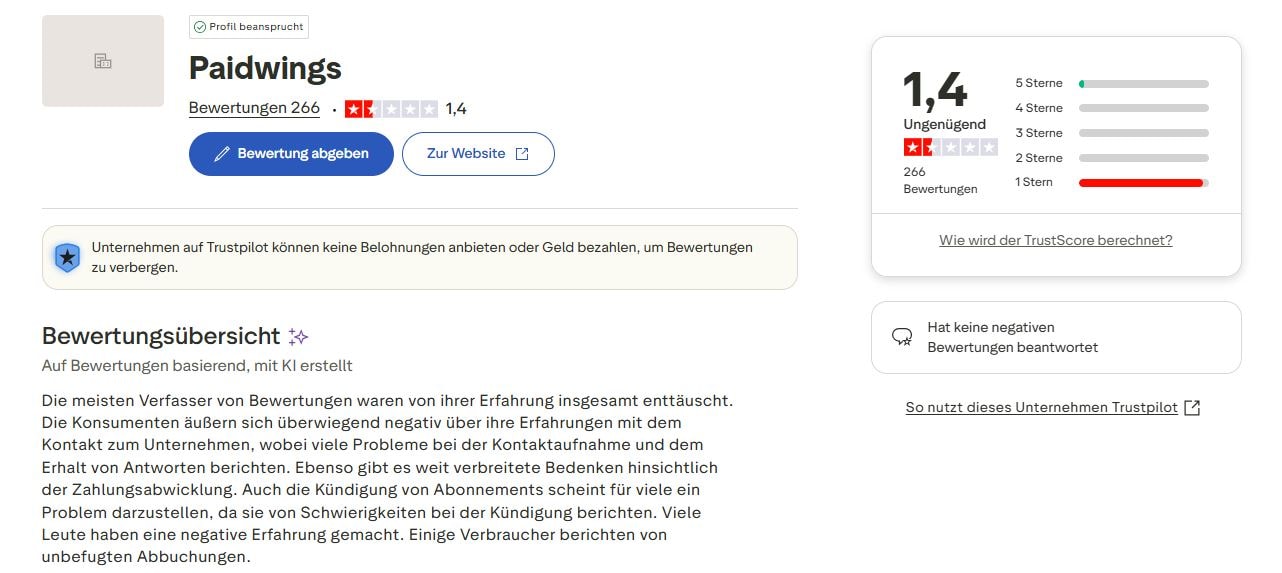 Ist Auer Witte Thiel seriös? Negative Trustpilot-Bewertung