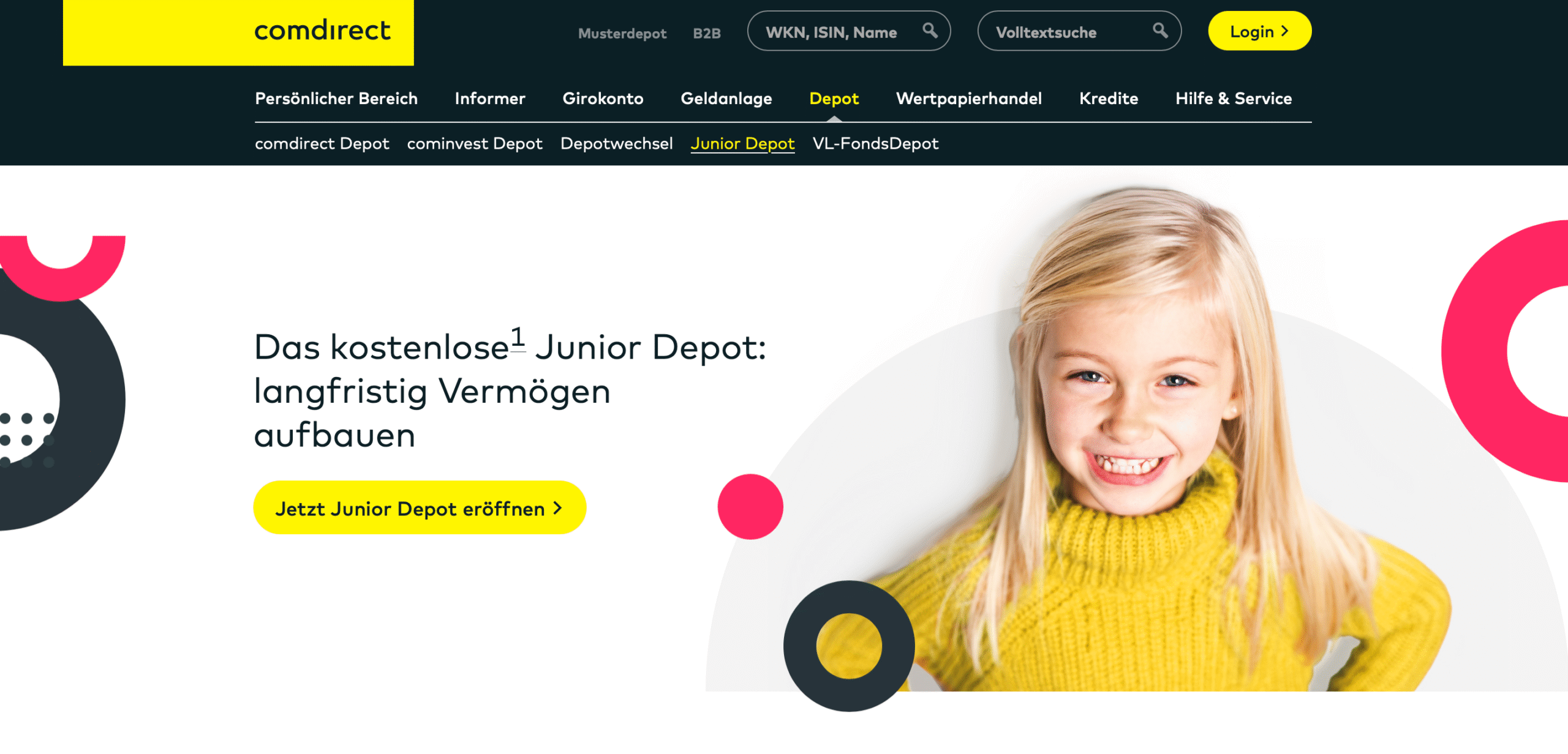 Comdirect Junior Depot Webseite