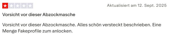 Negative 1-Stern-Bewertung auf Trustpilot: C-Date sei eine Abzocke mit vielen Fake-Profilen.