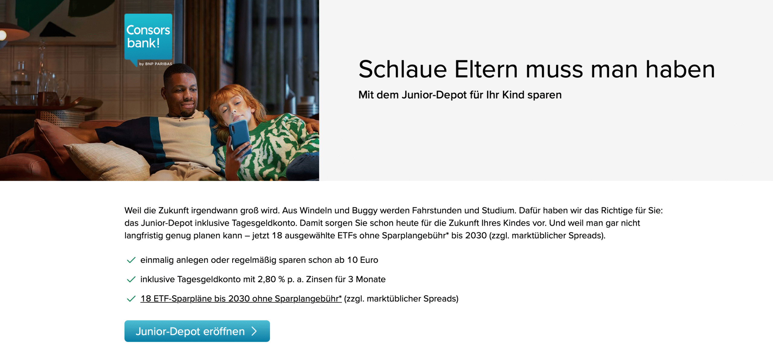 Mit dem Consorsbank Junior Depot für Kinder sparen