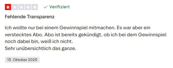 Omaze negative Bewertung auf Trustpilot