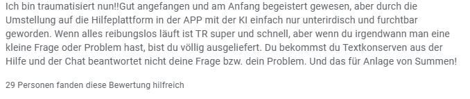 Trade Republic Erfahrung nagative Bewertung Google Play Store