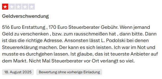 Zasta Erfahrungen negative Trustpilot Bewertung