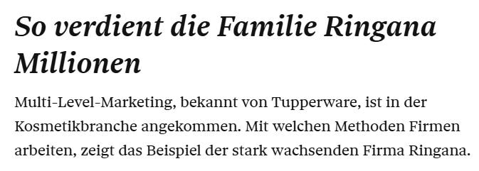 Ringana Warnung Bericht